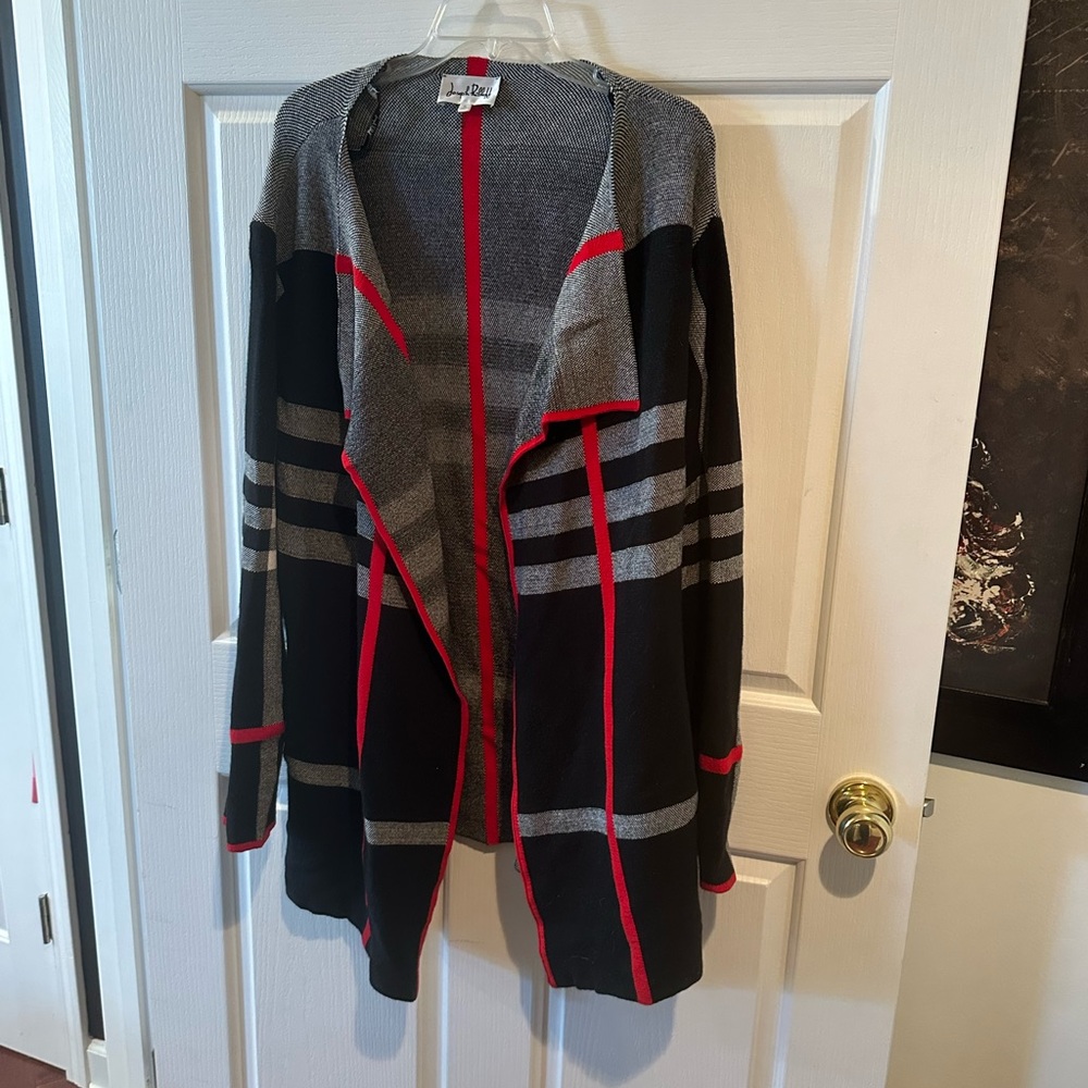 Joseph Ribkoff Black and White Knit with Red Detail